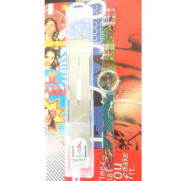 Swatch watch GREEN DRAGON GG135 1995 Standard Gents New Old Stock - Picture 9 of 9